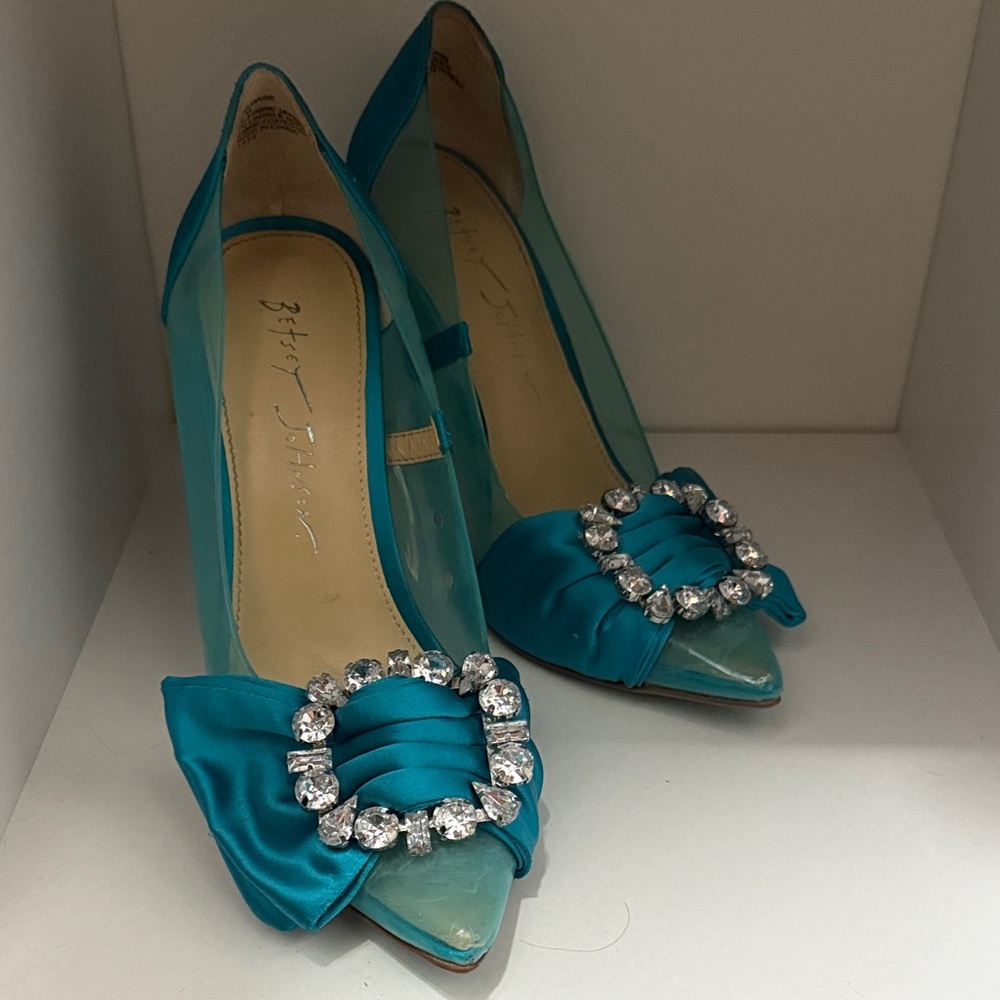 Betsey Johnson Maise Teal Peep-Toe Heels